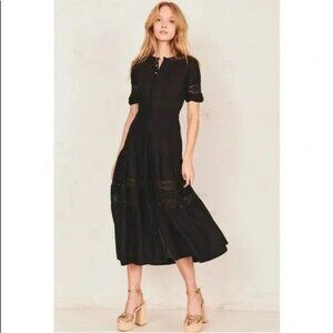 325$ LOVESHACKFANCY Edie Cotton Crochet Lace Midi Shirt Dress Size L Black
